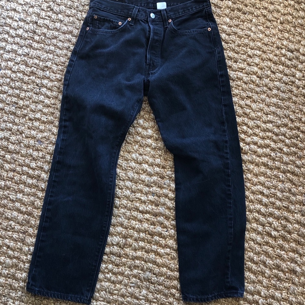 VINTAGE Levi black denim button fly 501